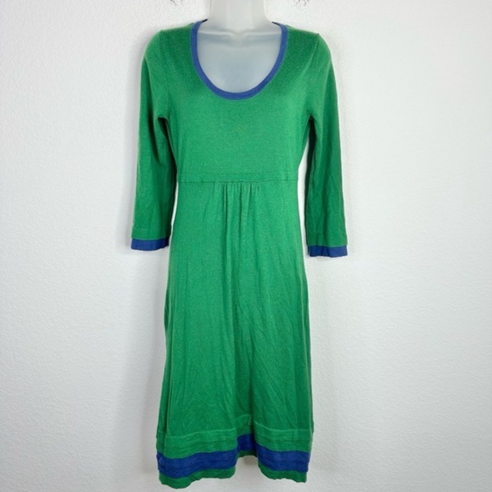 Boden Dress Womens Size 6 Green Blue Trim Wool Fit Flare Preppy Classic Business